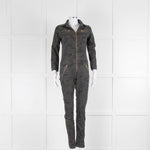 Donna Ida Grey Khaki Gold Zip Camouflage Jumpsuit