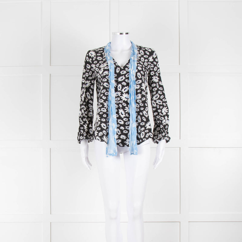 Rixo Black White Floral Neck Tie Blouses