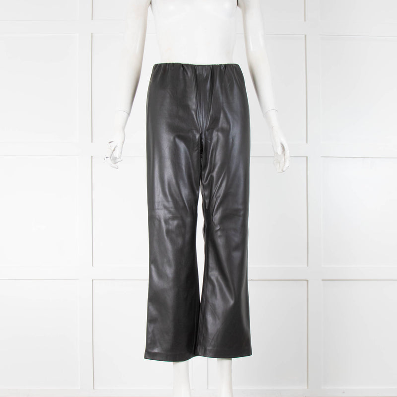 ICHI Black Faux Leather Straight Leg Pull On Trousers