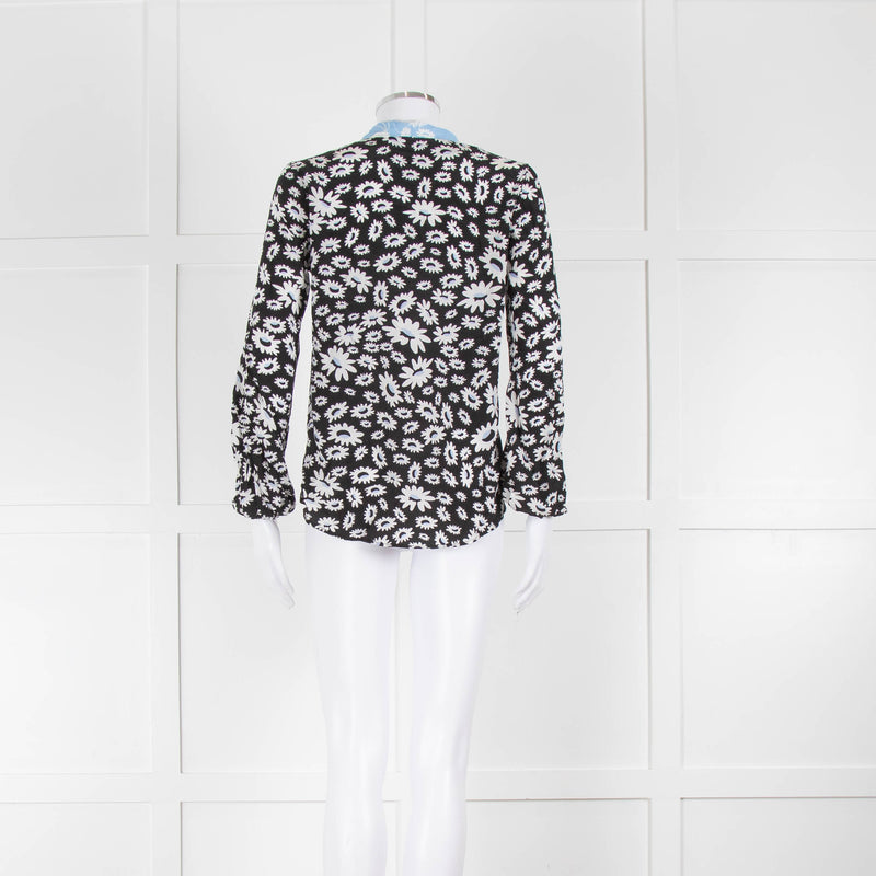 Rixo Black White Floral Neck Tie Blouses