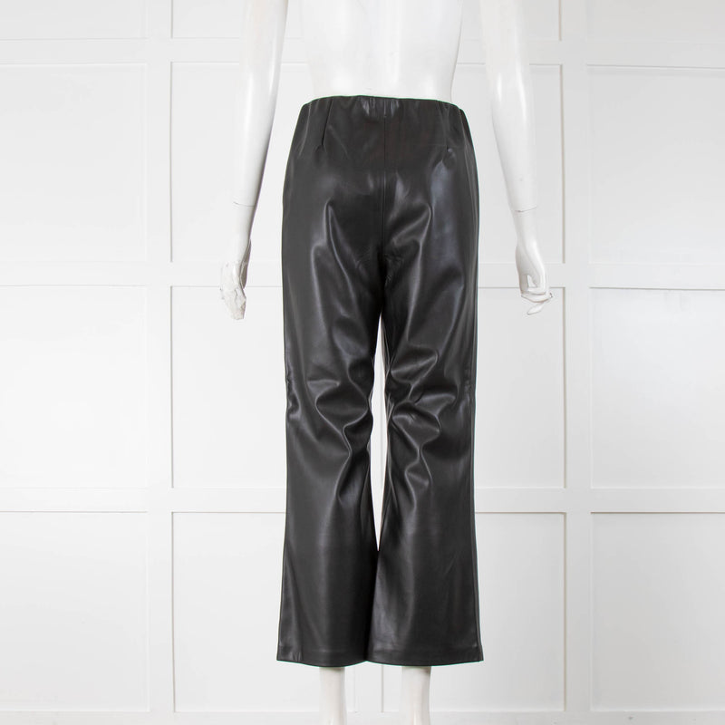 ICHI Black Faux Leather Straight Leg Pull On Trousers