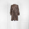 Roberto Cavalli Black Brown Animal Print Silk Long Sleeve Dress