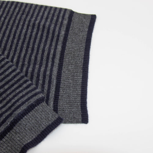 N. Peal Navy And Grey Small Striped Cashmere Scarf