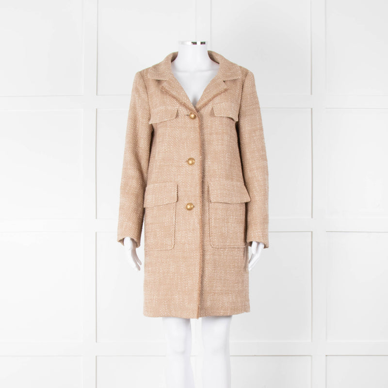 Luisa Cerano Brown & Cream Fleck Cotton Mix Coat With Fringing