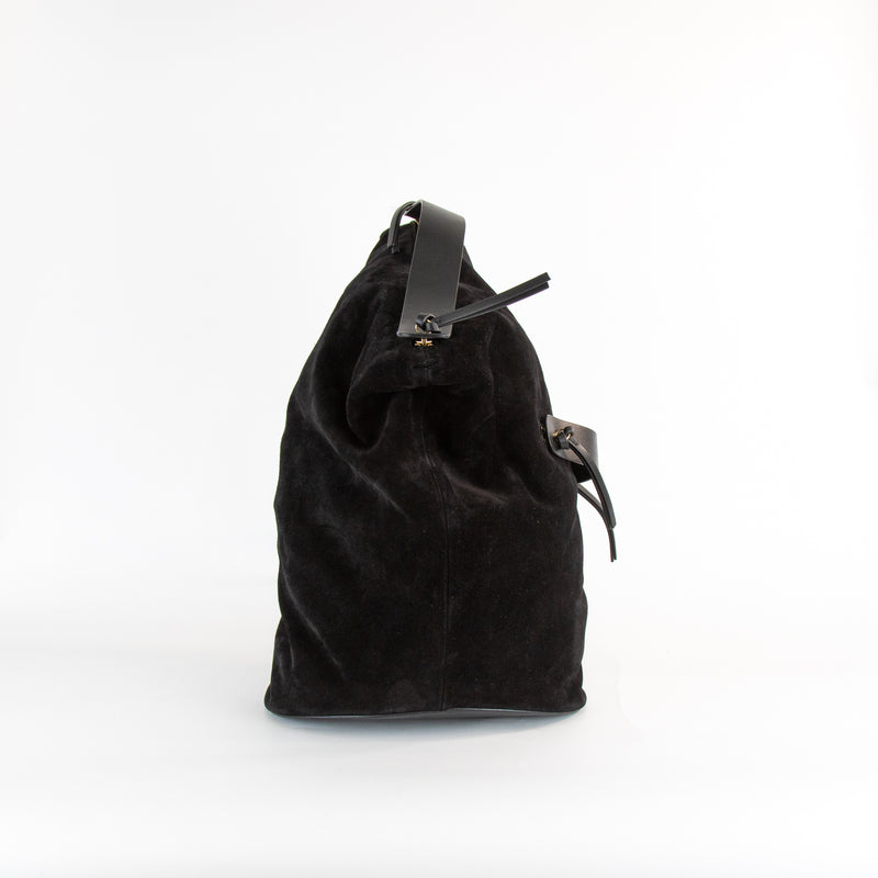 NEOUS Vela Black Suede Asymmetrical Backpack