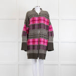 Lamberto Losani Grey Pink Patterned Cashmere Blend Cardi Coat