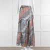 Ridley White Pink Grey Print Silk Maxi Skirt