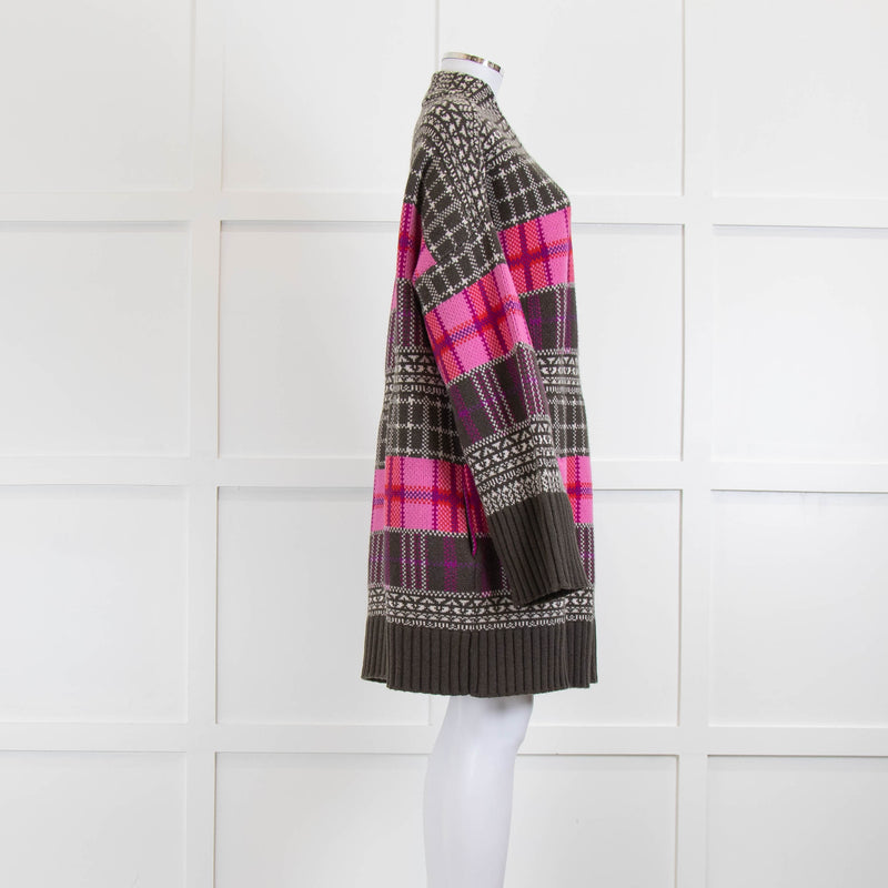 Lamberto Losani Grey Pink Patterned Cashmere Blend Cardi Coat