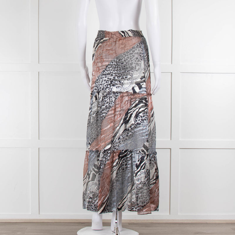 Ridley White Pink Grey Print Silk Maxi Skirt