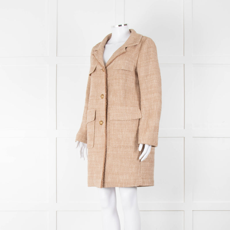 Luisa Cerano Brown & Cream Fleck Cotton Mix Coat With Fringing