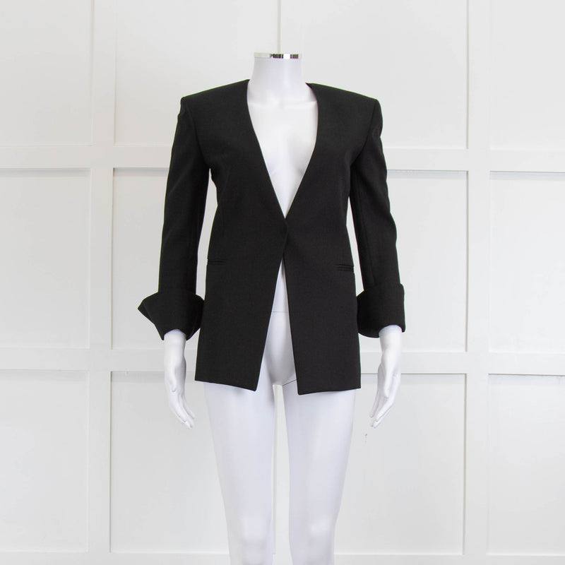 Balmain Black Collarless Fitted Jacket