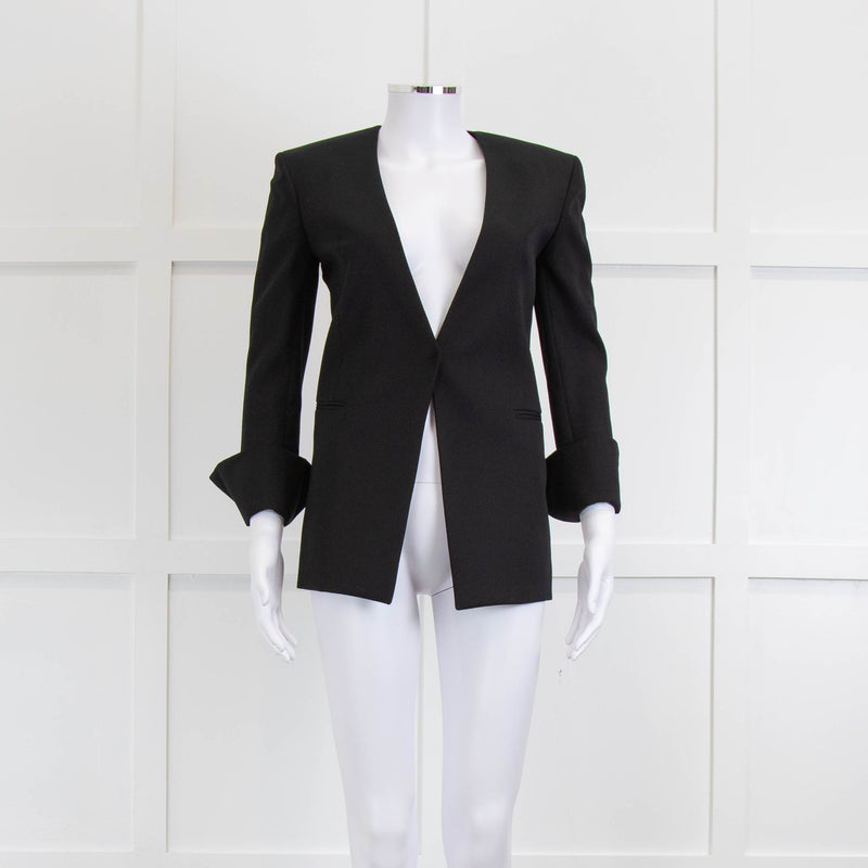 Balmain Black Collarless Fitted Jacket