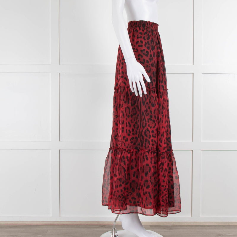 Ridley Red Black Animal Print Silk Maxi Skirt