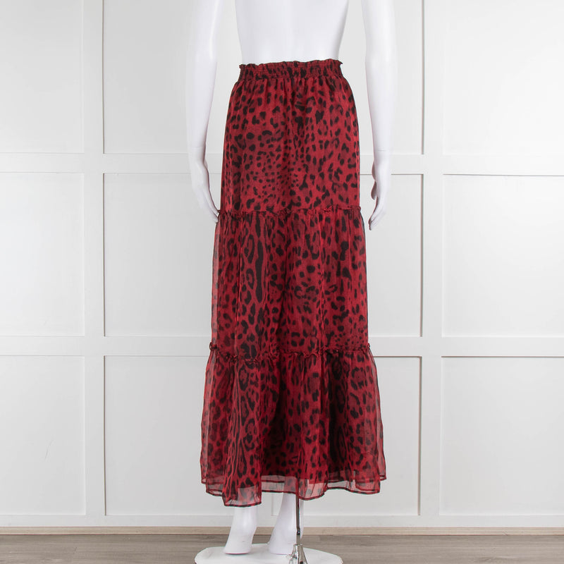 Ridley Red Black Animal Print Silk Maxi Skirt