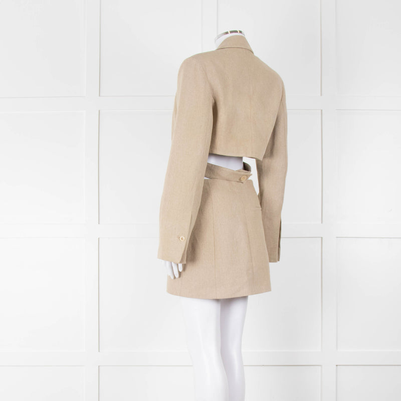 Jacquemus The Bari Beige Linen Cut Out Blazer Dress