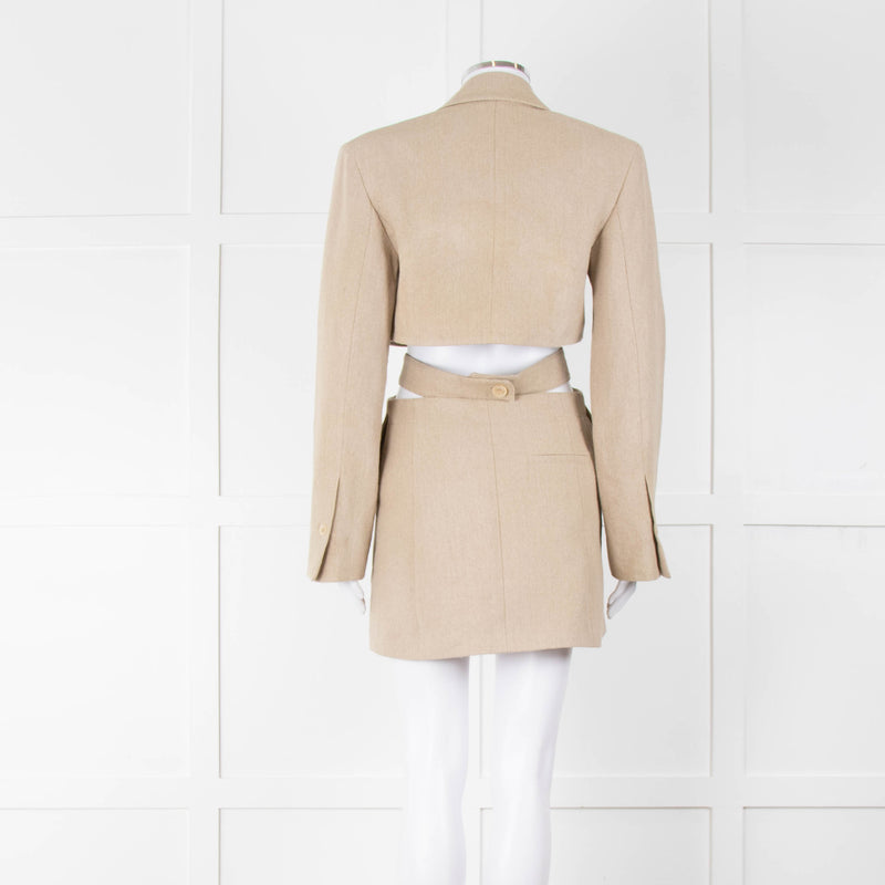 Jacquemus The Bari Beige Linen Cut Out Blazer Dress