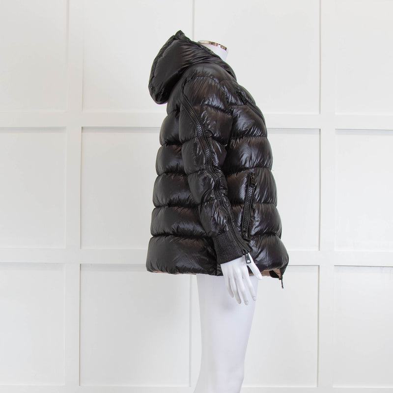 Moncler Black Quilted Jacket with Hood and Arms Zips