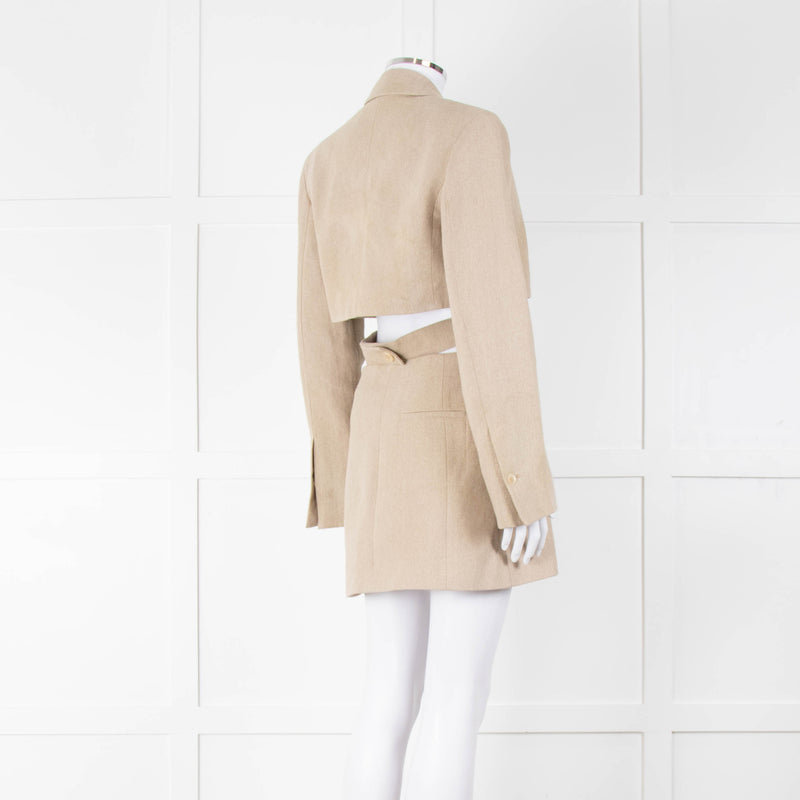 Jacquemus The Bari Beige Linen Cut Out Blazer Dress