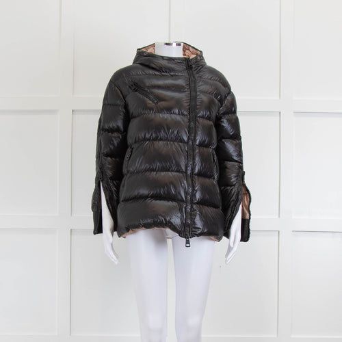 Moncler Black Quilted Jacket with Hood and Arms Zips