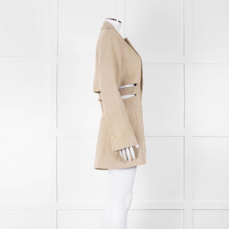 Jacquemus The Bari Beige Linen Cut Out Blazer Dress