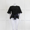 Victoria Victoria Beckham Black Crepe Top with Blue Sash Tie