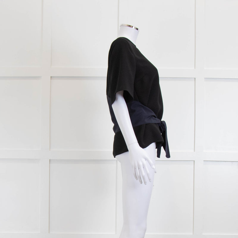 Victoria Victoria Beckham Black Crepe Top with Blue Sash Tie