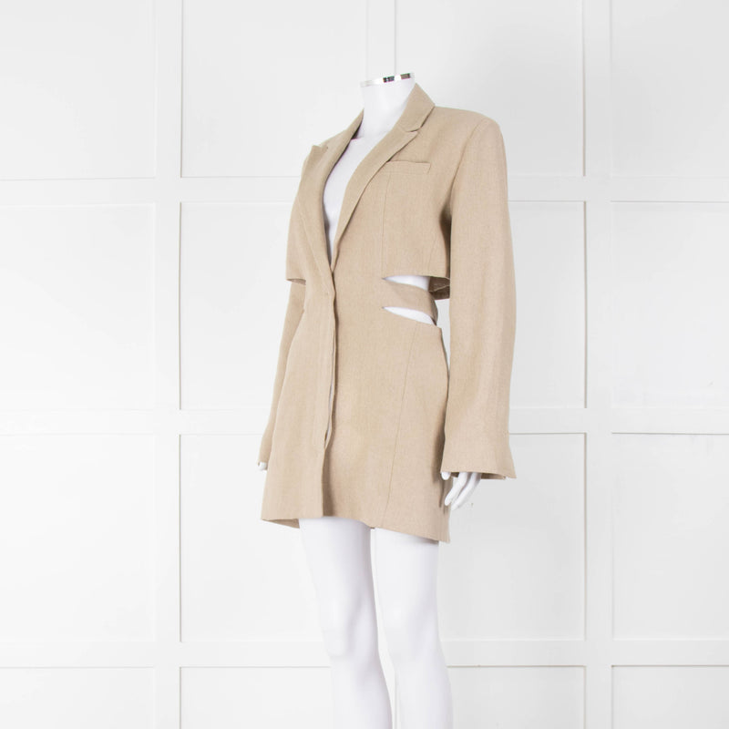 Jacquemus The Bari Beige Linen Cut Out Blazer Dress