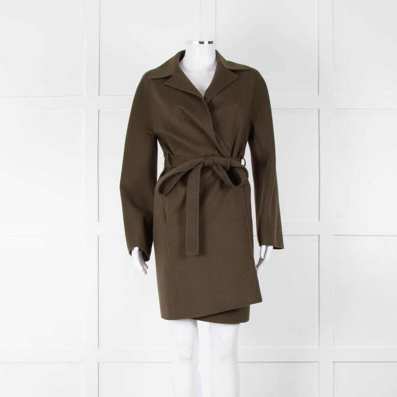 Joseph Khaki Buttlonless Wool Silk Coat with Tie Waist