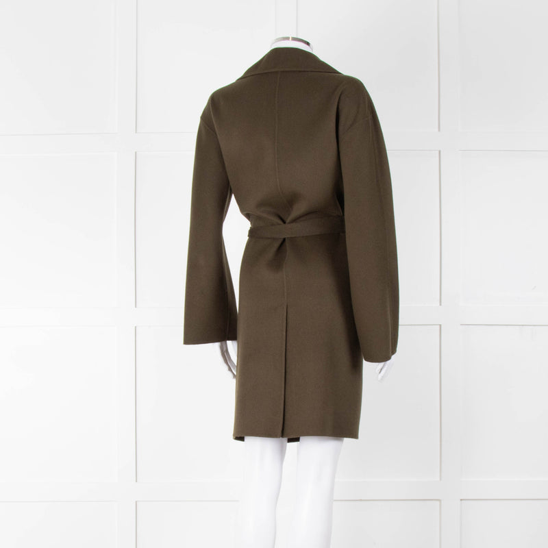 Joseph Khaki Buttlonless Wool Silk Coat with Tie Waist