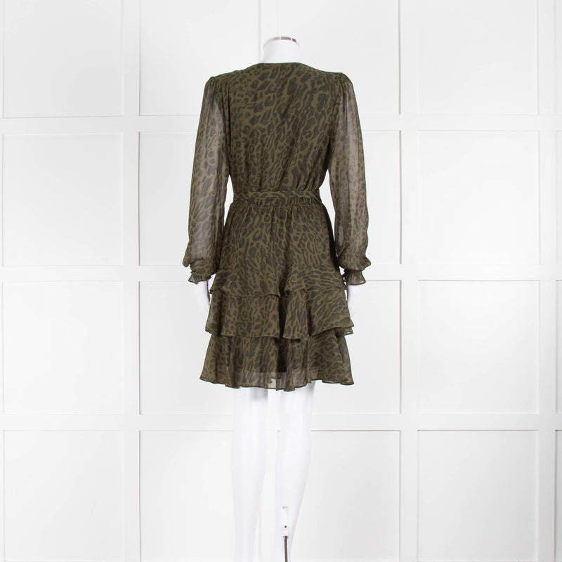 Ralph Lauren Green Leopard Print Mini Dress with Frilled Skirt