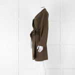 Joseph Khaki Buttlonless Wool Silk Coat with Tie Waist