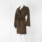 Joseph Khaki Buttlonless Wool Silk Coat with Tie Waist