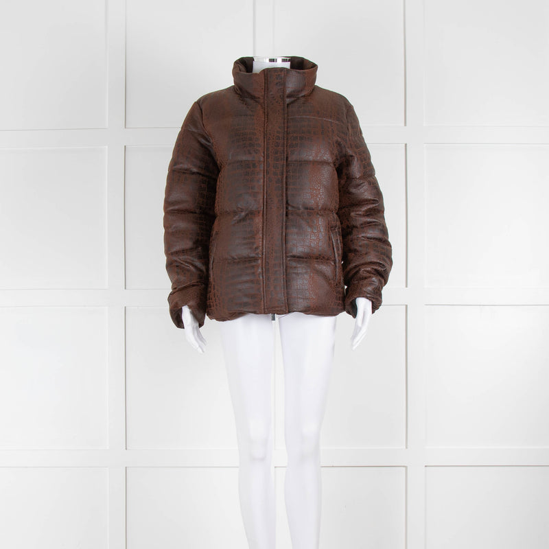 Unreal Fur Brown Moc Croc Puffer Jacket