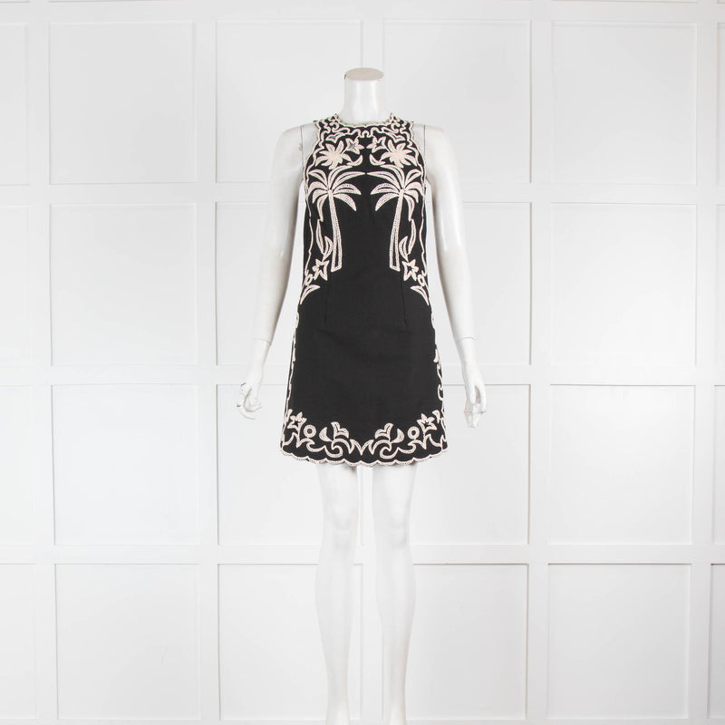 Maje Black Mini Dress with Cream Embroidery