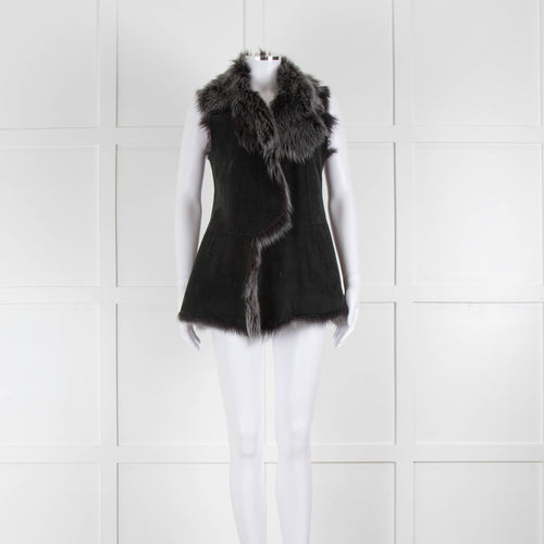 Black And Grey Reversible Shearling Waistcoat NO BRAND