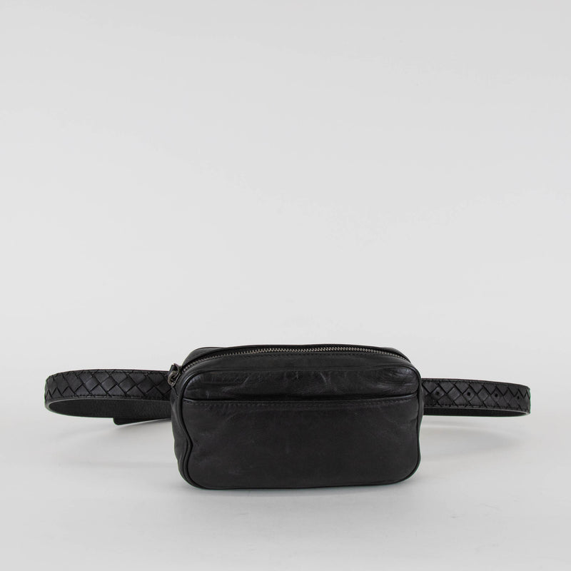 Bottega Veneta Black Leather Woven Belt Bag