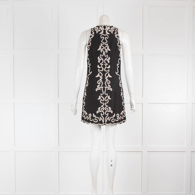 Maje Black Mini Dress with Cream Embroidery