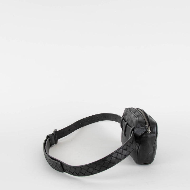 Bottega Veneta Black Leather Woven Belt Bag