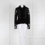 Alexander McQueen Black Wool And Velvet Double Breasted Jacket With Floral Arm Insert