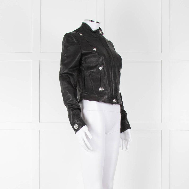 Versus Versace Black Leather Jacket With Silver Studs