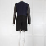 DKNY Navy Brown Leather Sleeve Coat