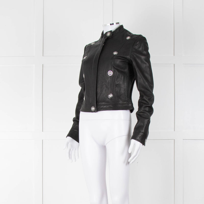 Versus Versace Black Leather Jacket With Silver Studs