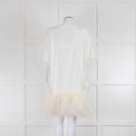 Maison Margiela Oversized White Logo T Shirt With Cream Netting Overlay