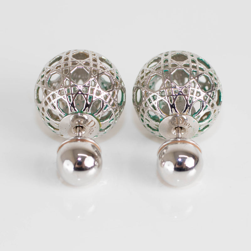 Christian Dior Secret Cannage Tribal Stud Silver Earrings