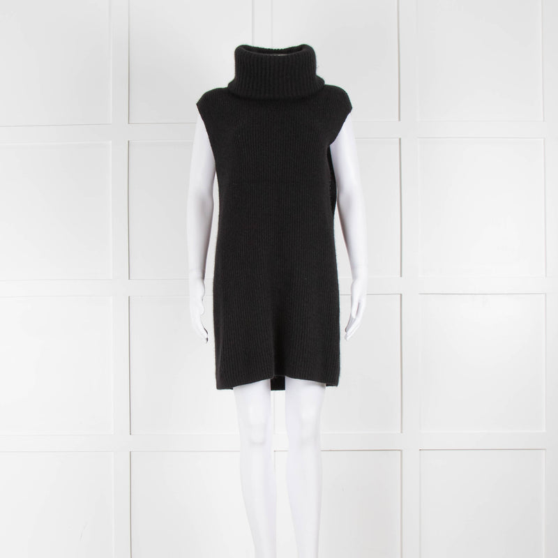 Joseph Black Chunky Knit Rib Sleeveless Polo Neck Tabard Top