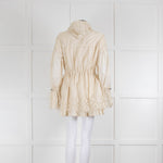 Moncler Cream Lightweight Coat With Broderie Anglaise Hem & Cuffs