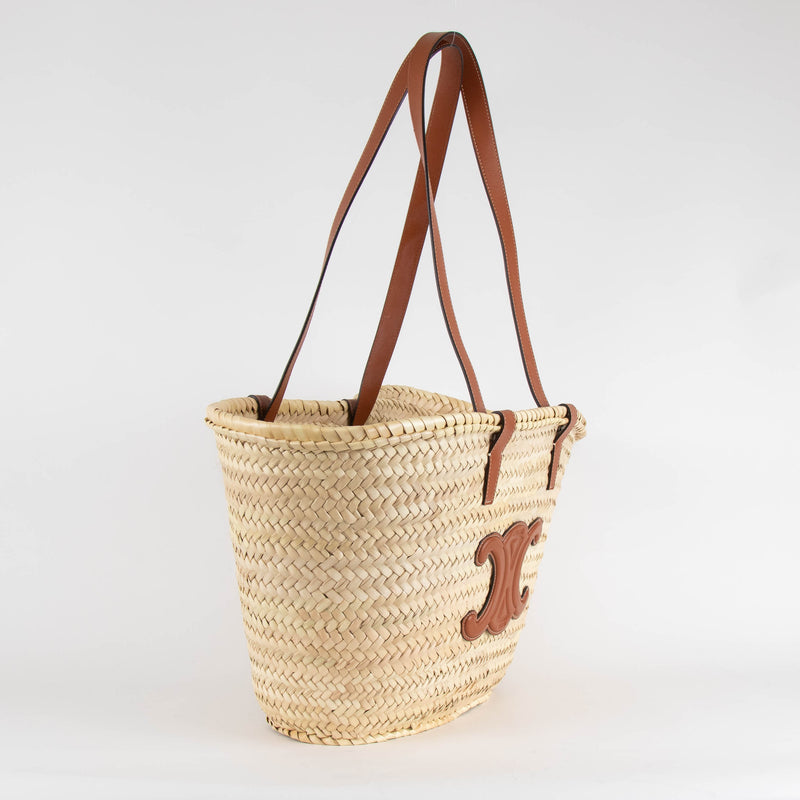 Celine Medium Triomphe Classic Panier Raffia Basket Bag