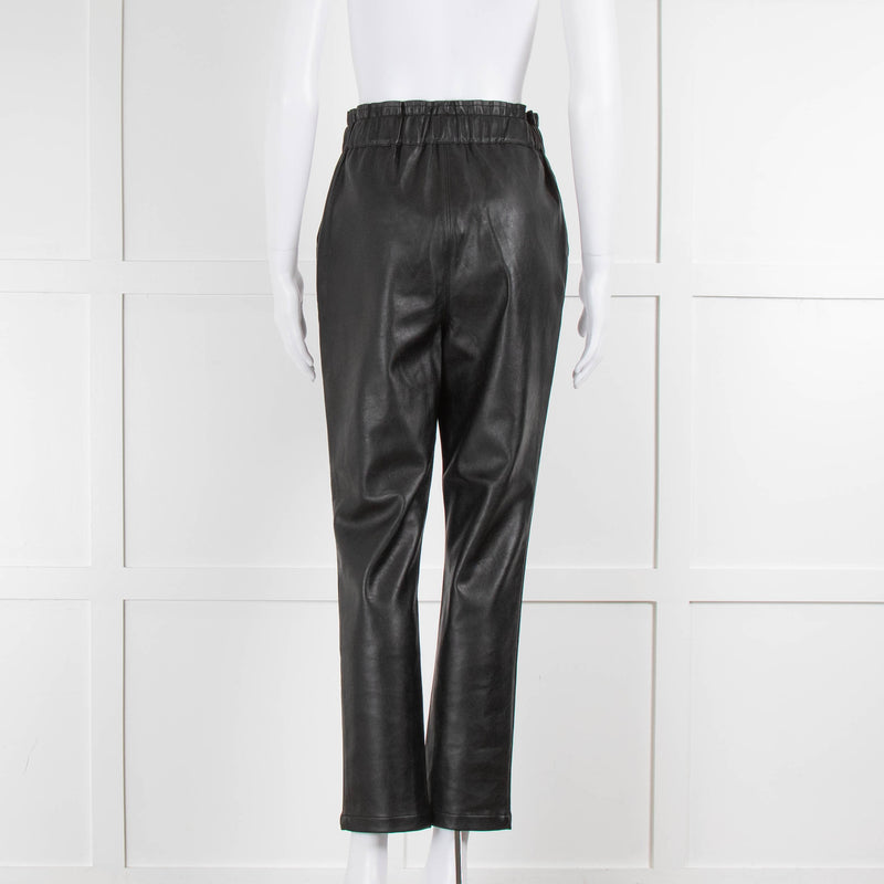 Joe's Black Faux Leather Straight Leg Ruched Waist Trousers