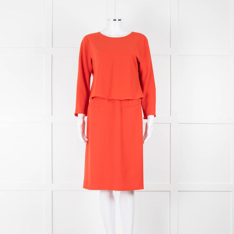 Armani Collezioni Coral Orange Red Sleeved Dress