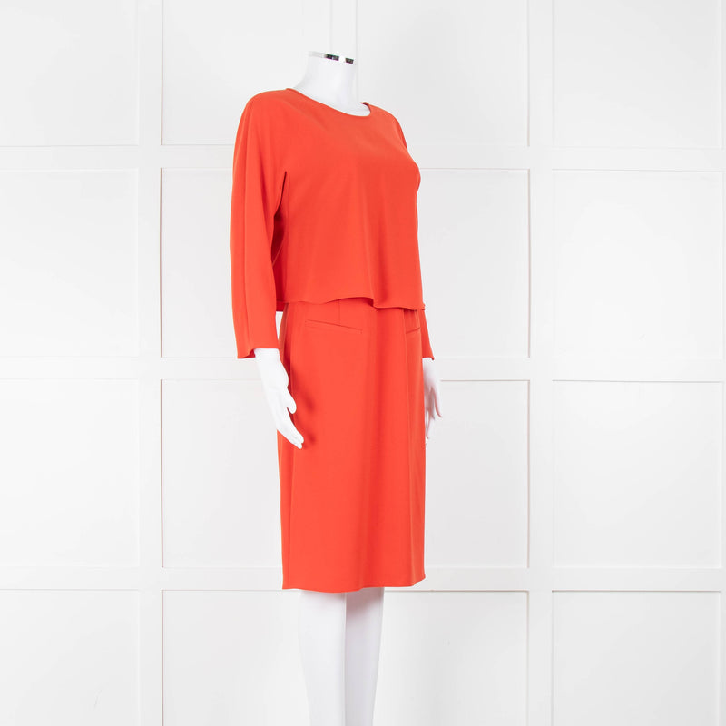 Armani Collezioni Coral Orange Red Sleeved Dress